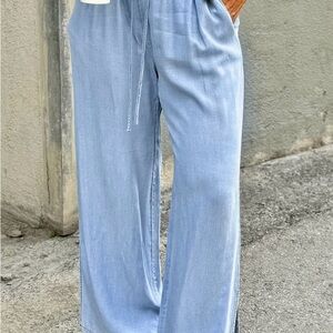 Light Blue Women's Wide-Leg Trousers